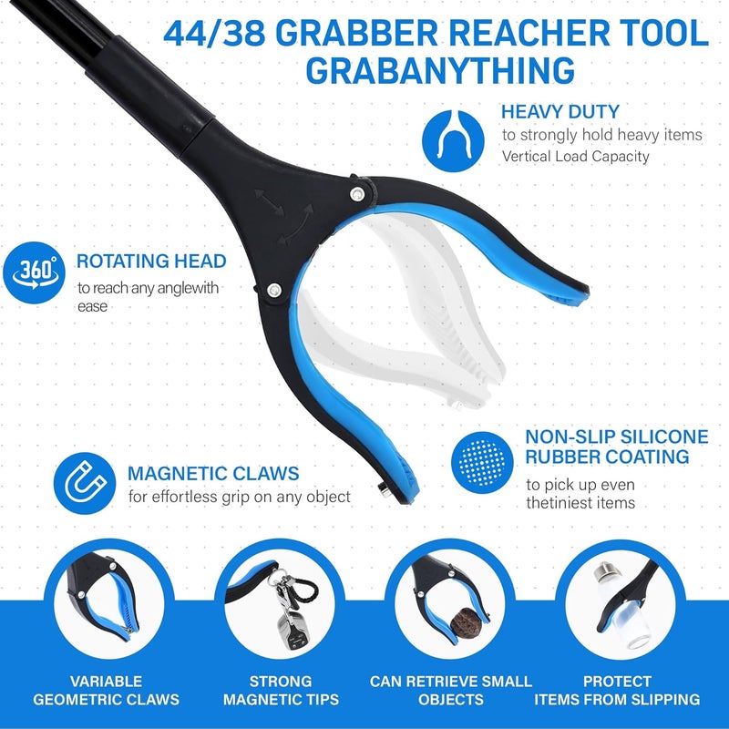 GrabRunner 38 Inch & 44 Inch Extra Long Grabber Reacher Tool Set – Extendable Reacher Grabber Pickup Tools for Seniors, Disabled and Hard-to-Reach Areas, Ergonomic Grip & Lightweight Design（Blue） - Image 4